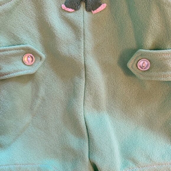 Vintage Seafoam Green Embroidered Clown Sunsuit Romper 0-3 Months - Picture 2 of 6